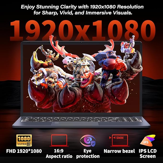 Ultra-Slim 15.6'' FHD Gaming Laptop, In tel N95, Nvidia GTX 1060 4GB,16G RAM 512G SSD, Win 11 Pro – High-Performance Notebook with HDMI, Type-C, RJ45 Ethernet, Wi-Fi, BT, Backlit KB,Fingerprint