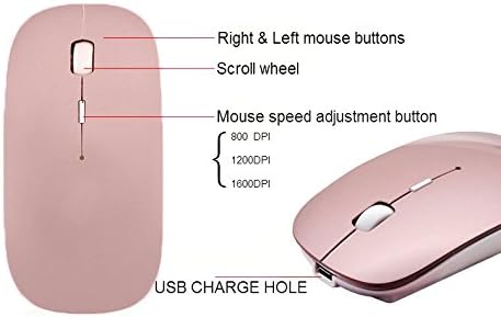 Rumtuk 2.4G Rechargeable mobile portable wireless optical mouse with USB receiver, mute type mice,3 adjustable DPI levels, for notebook, PC, laptop, computer, macbook (Pink)