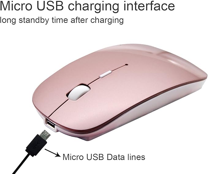 Rumtuk 2.4G Rechargeable mobile portable wireless optical mouse with USB receiver, mute type mice,3 adjustable DPI levels, for notebook, PC, laptop, computer, macbook (Pink)