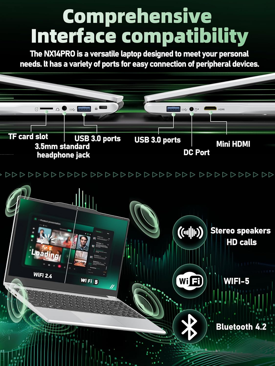 14" Portable Laptop Computer, N5095 CPU,8GB RAM(Up to 64GB Expansion),256GB NVMe SSD,FHD IPS Display,Win 11 Pro,Numeric Keypad,2.4/5G WiFi,BT4.2,for Student and Business