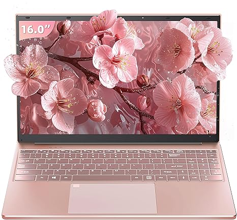 16" Rose Gold Laptop, Celeron N5105 CPU, DDR4 16GB RAM 256GB/512GB/1T SSD, FHD IPS Display, Backlit KB,Fingerprint Unlock, USB 3.0, HDMI, WiFi/BT, Perfect for Work, Study and Play! (Rose Gold)