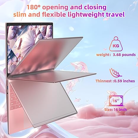 16" Rose Gold Laptop, Celeron N5105 CPU, DDR4 16GB RAM 256GB/512GB/1T SSD, FHD IPS Display, Backlit KB,Fingerprint Unlock, USB 3.0, HDMI, WiFi/BT, Perfect for Work, Study and Play! (Rose Gold)