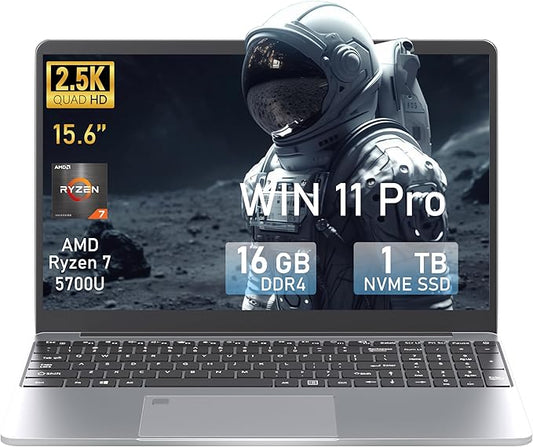 165Hz 2.5K FHD Display Gaming Laptop 15.6-inch Laptop AMD R7 5700U(up to 4.3GHz) with Radeon Graphics Notebook Computer 16GB RAM 1TB NVMe SSD BK Keyboard/Win 11/Office 2019