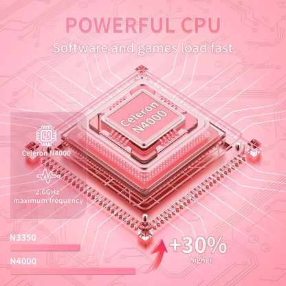 10.1-inch Portable Mini Pink Laptop Computer, DDR4 8GB RAM, 256GB SSD, Celeron N4000, Built-in Webcam, Notebook With WiFi, HDMI, Bluetooth, Type-C Charging, Easy to Carry