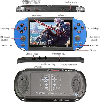 Handheld Game Consoles Built in Free Games 8GB RAM 4.3 Inch Screen Double Rocker,Support TV Output,Music/Movie/Camera Audio and Video MP3,MP4, MP5, Birthday Gift for Kids
