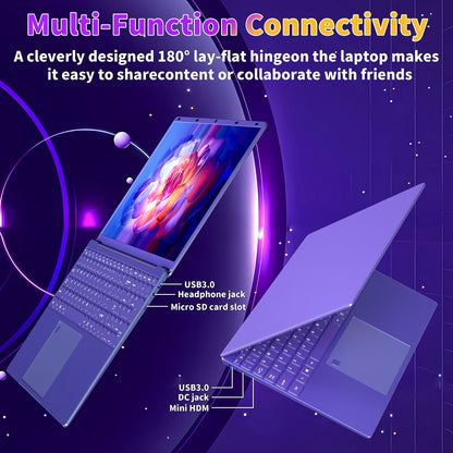 Rumtuk 16 inch Purple Laptop, LPDDR4 16G RAM, 512GB NVMe SSD, 2K FHD IPS, Win 11 Pro/Office 2019, Celeron N95 CPU , Color Backlit KB, Finger Print, USB3.0, WIFI, Gaming PC Notebook for Work Study