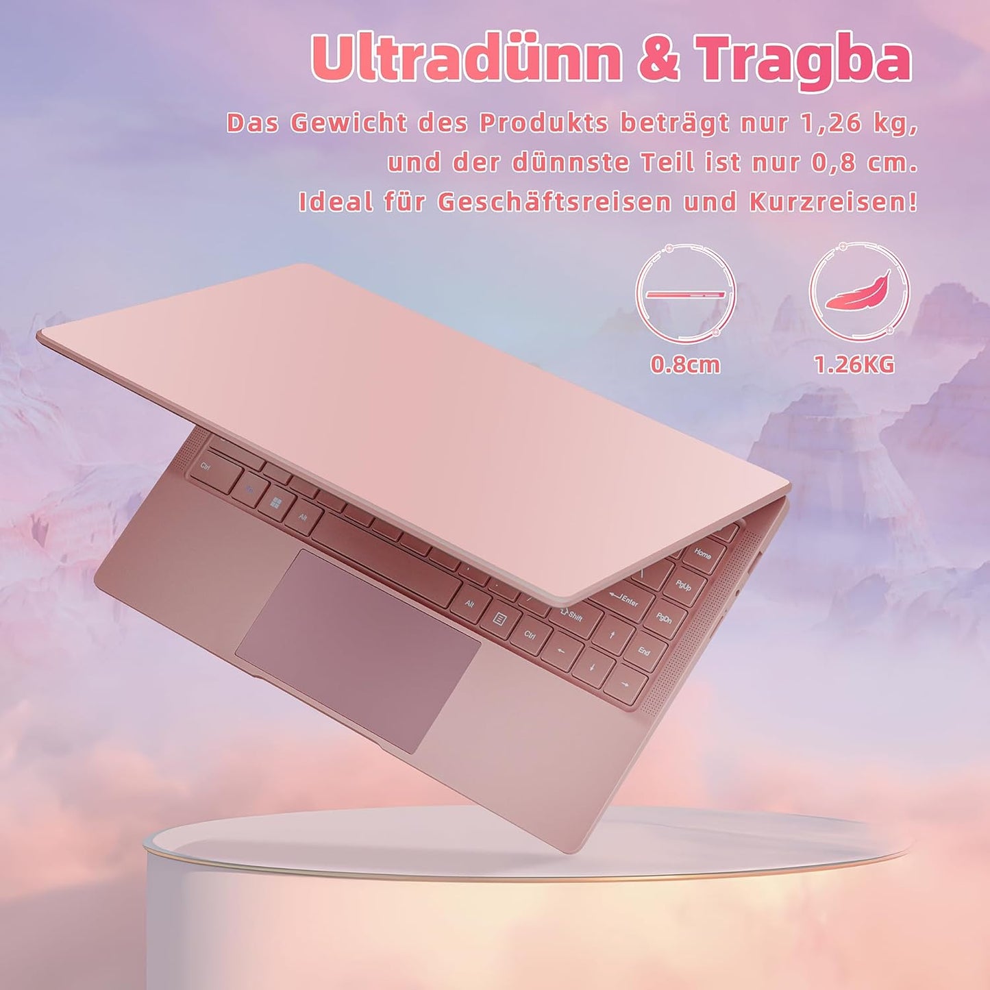 14" Laptop Roségold, Quad-Core Prozessor Celeron J4105 [schneller als N4000 und AMD 3020e], 8GB RAM, 256GB SSD, FHD IPS, HDMI, WLAN, Bluetooth, ultraleichtes und tragbares Notebook für Studenten
