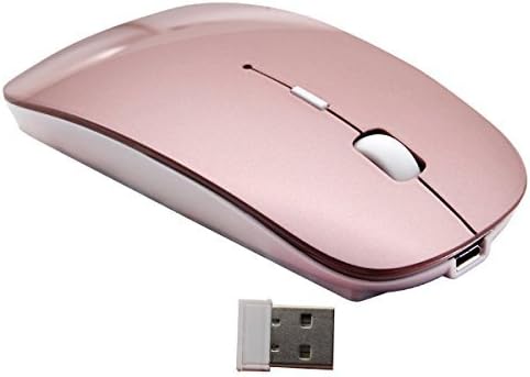 Rumtuk 2.4G Rechargeable mobile portable wireless optical mouse with USB receiver, mute type mice,3 adjustable DPI levels, for notebook, PC, laptop, computer, macbook (Pink)