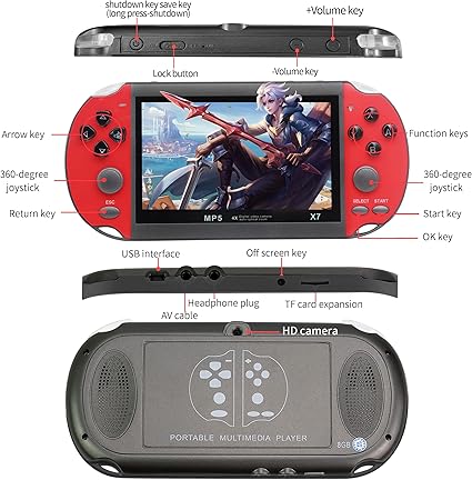 Handheld Game Consoles Built in Free Games 8GB RAM 4.3 Inch Screen Double Rocker,Support TV Output,Music/Movie/Camera Audio and Video MP3,MP4, MP5, Birthday Gift for Kids