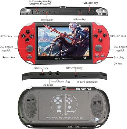 Handheld Game Consoles Built in Free Games 8GB RAM 4.3 Inch Screen Double Rocker,Support TV Output,Music/Movie/Camera Audio and Video MP3,MP4, MP5, Birthday Gift for Kids