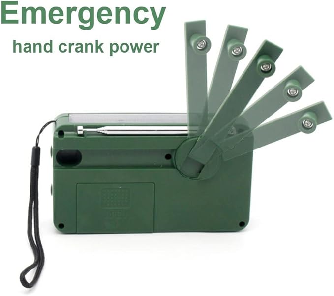 New Solar powered hand-cranked radio LED flashlights siren FM/AM Emergency Weather Radio with Rechargeable USB Phone Charger Suitable for hunting daily carrying camping hiking night riding (Green)