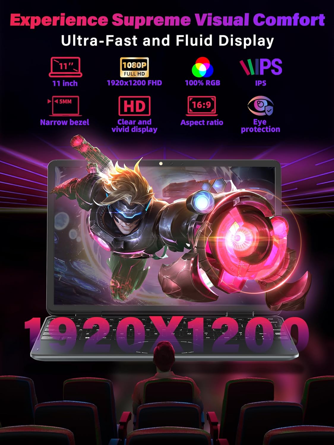 11" Gray 2-in-1 Convertible Touchscreen Laptop, FHD (1920x1200) IPS Display, in tel N100 Processor, 16GB RAM 512GB SSD, Facial Recognition, Backlit KB, USB-C,Win 11 Pro for Students & Travel