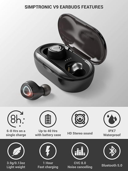 Rumtuk Comfortable In-ear True Wireless Earbuds with Bluetooth 5.0, Hi-Fi Stereo Sound, Noise Reduction, Smart Touch Control, Sports Sweat-proof Design, and Portable Charging Case (Green)