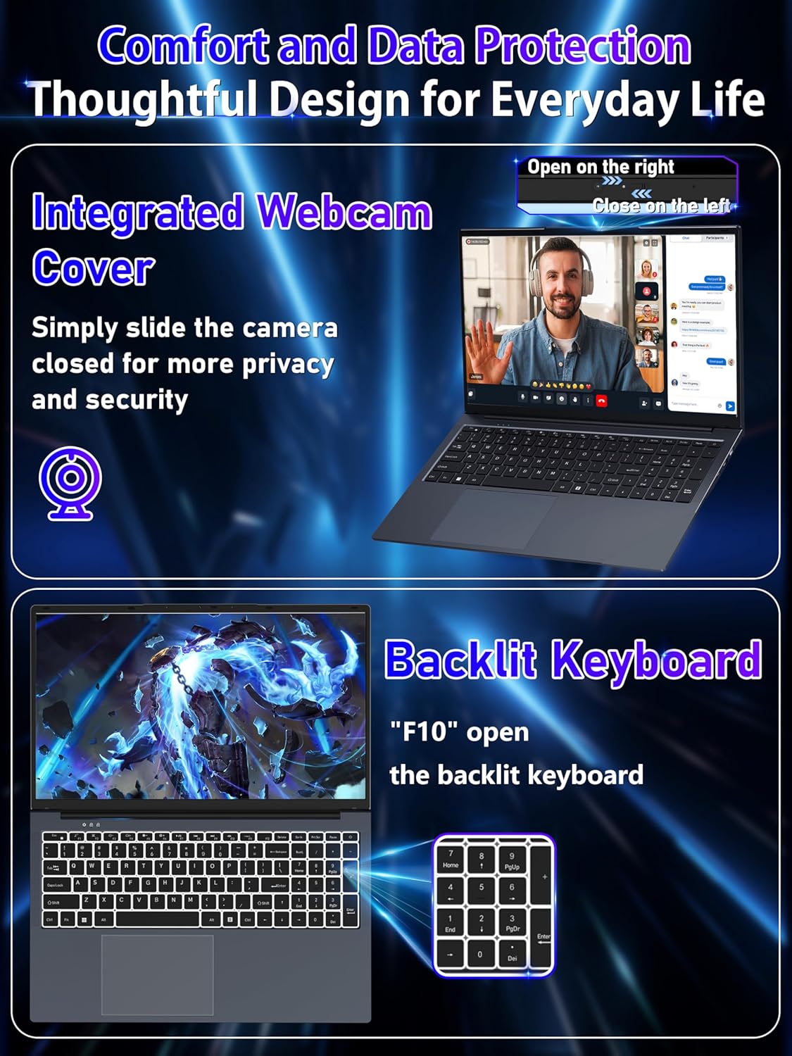 17.3-inch Business Laptop PC, in tel N150 CPU(Up to 3.6GHz) 16GB RAM 512 GB NVMe SSD,FHD IPS Large Screen,Win11 Pro,Backlit Keyboard,6000mAh Battery, HDMI, USB 3.0, Type-C, Wi-Fi