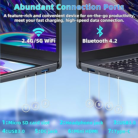 Dual Screen Laptop 15.6"LCD Screen + 7" Touch Screen Computer 16GB RAM 1TB SSD Alder Lake-N100 (up to 3.4GHz) /Student & Business Portable PC with Color Backlight KB,TypeC,Windows 11 Pro