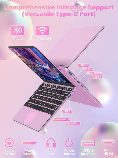 11" Touchscreen 2-in-1 Convertible Pink Laptop for Business&Students, In tel N100 CPU,16G DDR4 RAM,512G SSD,FHD 1920*1200 IPS,Win 11 Pro PC,Backlit keyboard, WiFi, Type-C,HDMI, Oval Trackpad