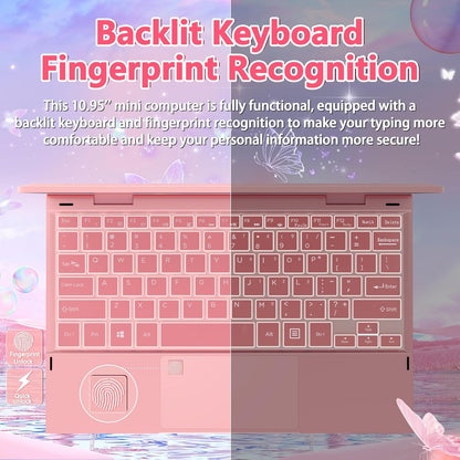 2-in-1 Mini Laptop: 10.95" 2K FHD IPS Touchscreen, In tel N95 CPU, 16GB DDR5 RAM, Ultra-Thin Metal Body, Win 11 PC, Full-Function Type-C, Cooling Fan, Fingerprint, Backlit Keyboard