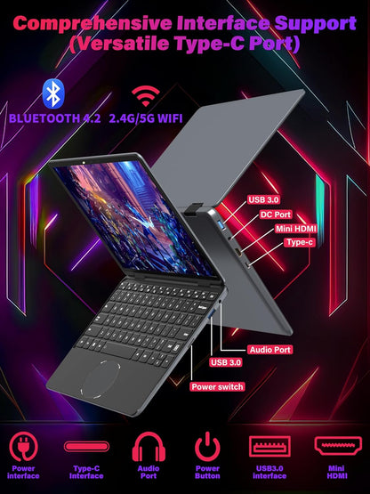 11" Gray 2-in-1 Convertible Touchscreen Laptop, FHD (1920x1200) IPS Display, in tel N100 Processor, 16GB RAM 512GB SSD, Facial Recognition, Backlit KB, USB-C,Win 11 Pro for Students & Travel