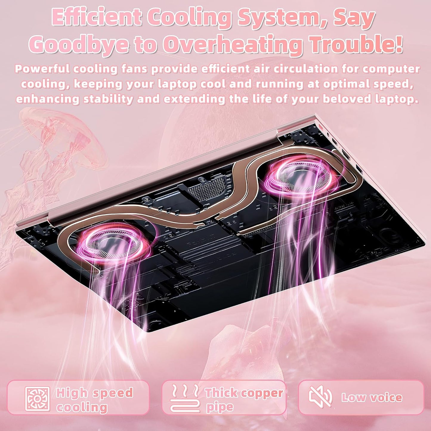 14''Pink Laptop 16GB DDR4 RAM 512GB SSD,2K UHD (2160 * 1440) IPS Display Laptop, In tel N150 CPU (Up to 3.6 Ghz) Win 11 Portable PC/WiFi 5,Type-C,3MP Camera,6000Mah,BT5.0,Fingerprint