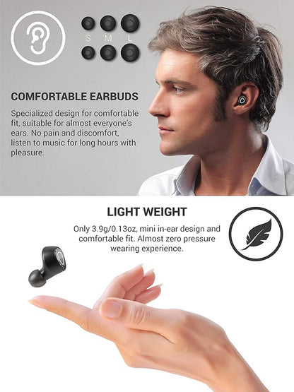 Rumtuk Comfortable In-ear True Wireless Earbuds with Bluetooth 5.0, Hi-Fi Stereo Sound, Noise Reduction, Smart Touch Control, Sports Sweat-proof Design, and Portable Charging Case (Green)