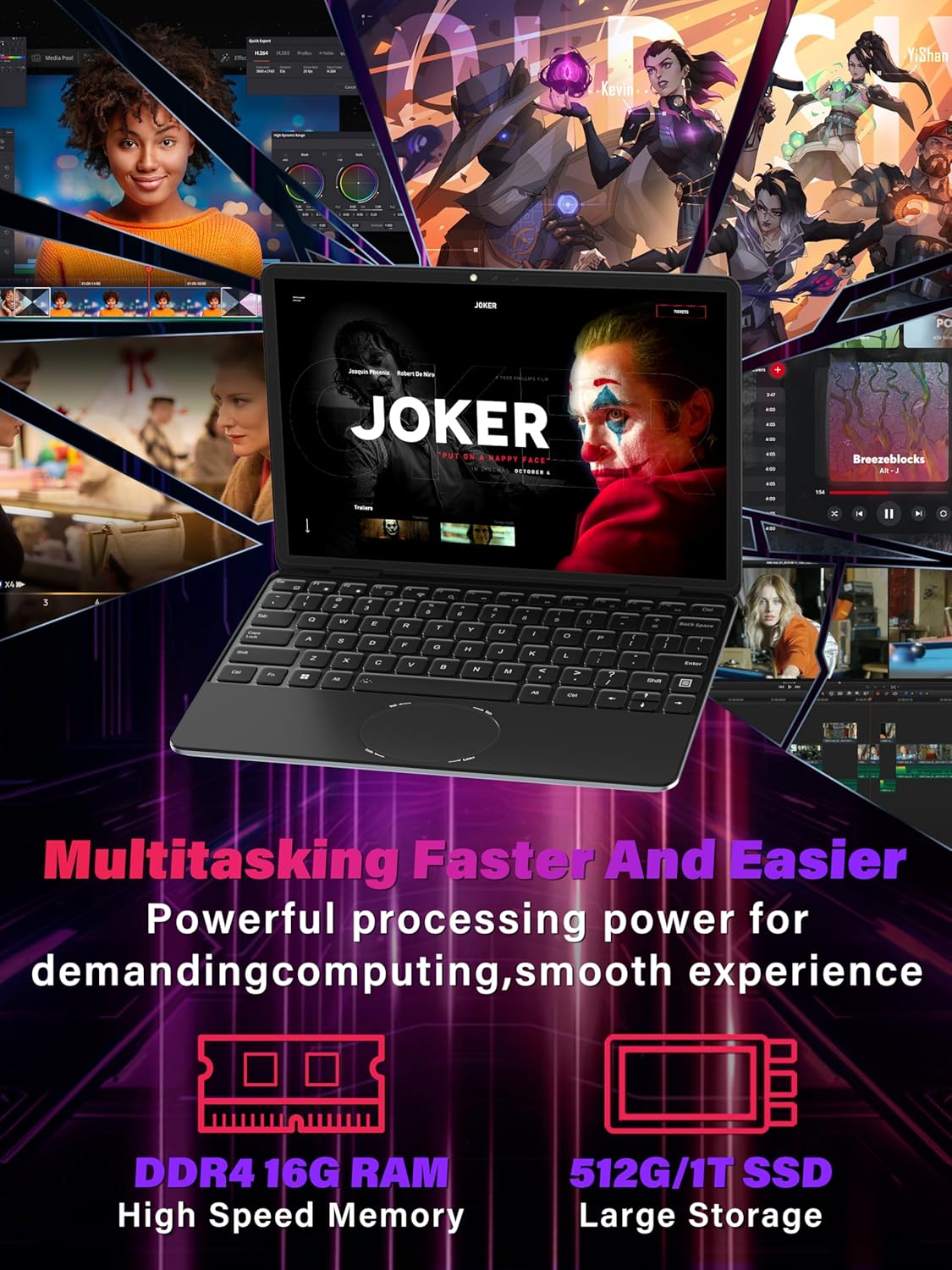 11" Gray 2-in-1 Convertible Touchscreen Laptop, FHD (1920x1200) IPS Display, in tel N100 Processor, 16GB RAM 512GB SSD, Facial Recognition, Backlit KB, USB-C,Win 11 Pro for Students & Travel