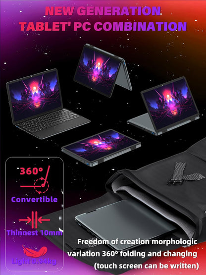 11" Gray 2-in-1 Convertible Touchscreen Laptop, FHD (1920x1200) IPS Display, in tel N100 Processor, 16GB RAM 512GB SSD, Facial Recognition, Backlit KB, USB-C,Win 11 Pro for Students & Travel