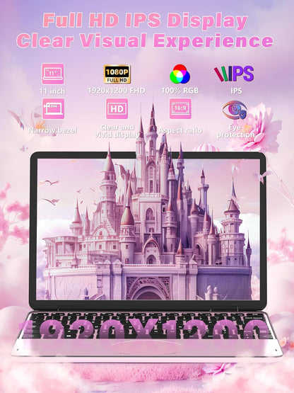 11" Touchscreen 2-in-1 Convertible Pink Laptop for Business&Students, In tel N100 CPU,16G DDR4 RAM,512G SSD,FHD 1920*1200 IPS,Win 11 Pro PC,Backlit keyboard, WiFi, Type-C,HDMI, Oval Trackpad