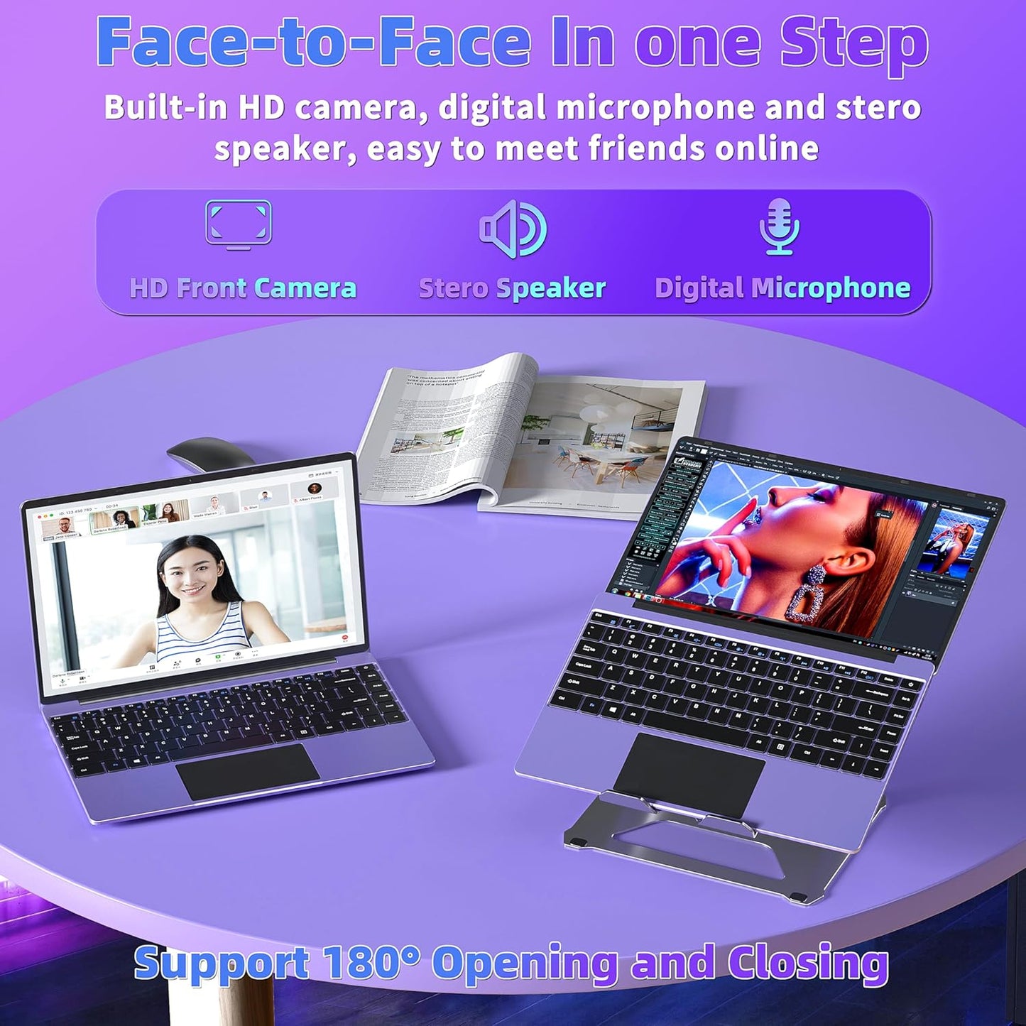 14" Purple Laptop, Win 11 Pro/Office 2019, Celeron N5105 (Up to 2.9GHz), 16GB RAM, 512GB/1TB SSD, FHD IPS Display, Ultra-Thin, Portable, Convertible 180°. USB, HDMI, WIFI - Style meets Performance!