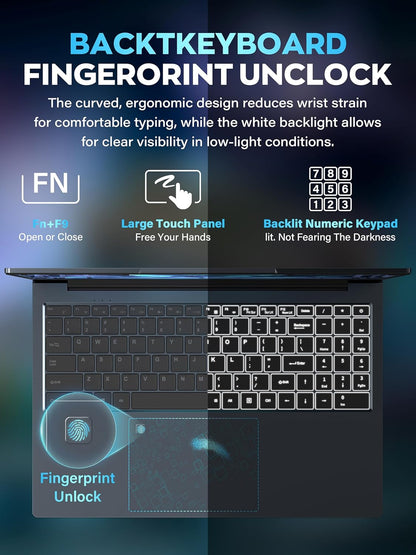 Rumtuk 16" 3K Business and Student Laptop, 512GB NVME SSD 16GB RAM,  Win 11 Pro with Office 2024, In tel 4-Core Up to 3.6GHz, Fingerprint, Backlit KB, Webcam, HDMI, USB-C, RJ45, Long Battery Life
