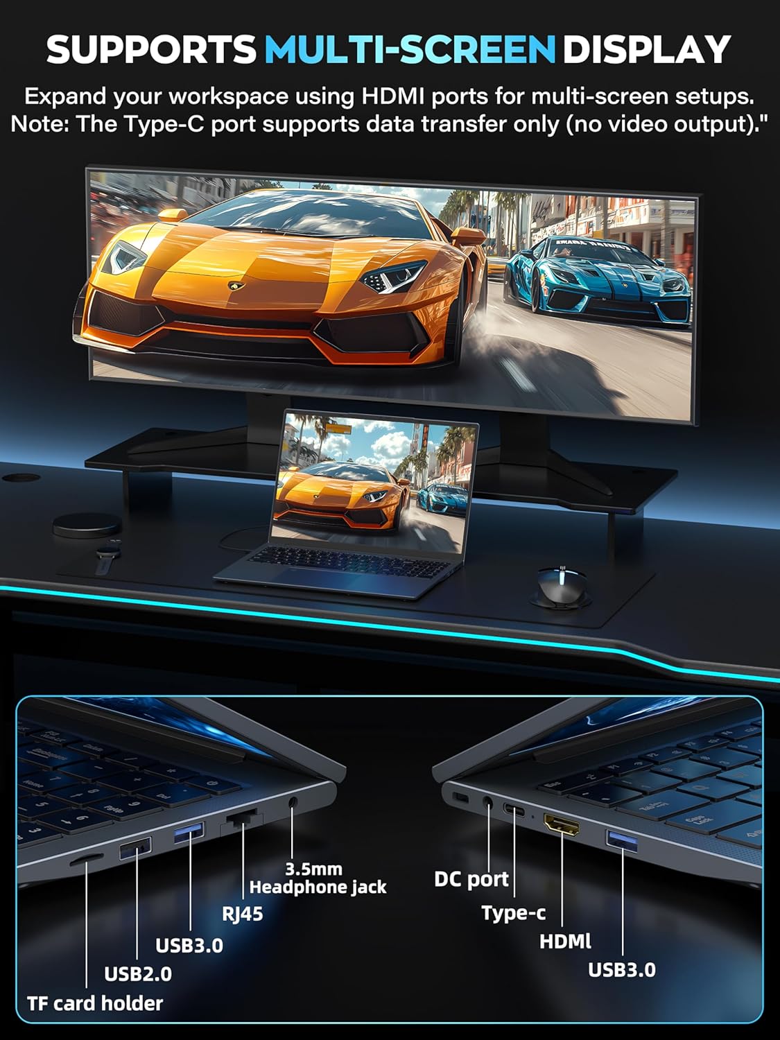 Rumtuk 16" 3K Business and Student Laptop, 512GB NVME SSD 16GB RAM,  Win 11 Pro with Office 2024, In tel 4-Core Up to 3.6GHz, Fingerprint, Backlit KB, Webcam, HDMI, USB-C, RJ45, Long Battery Life