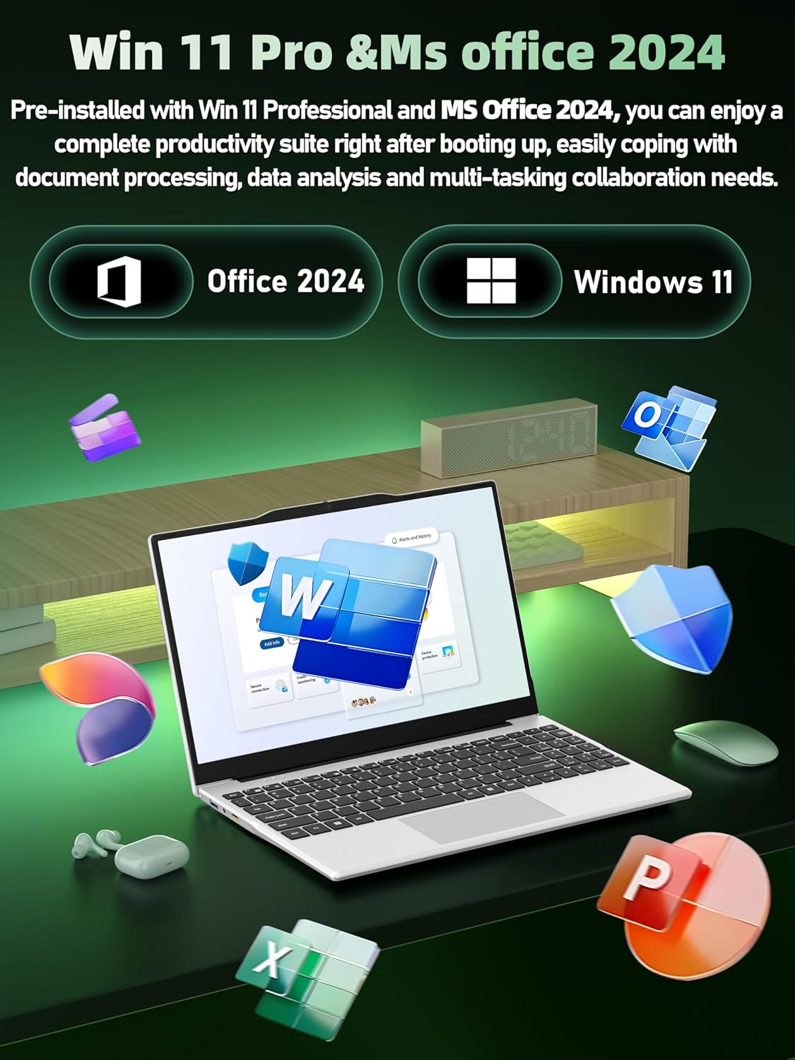 14" Portable Laptop Computer, N5095 CPU,8GB RAM(Up to 64GB Expansion),256GB NVMe SSD,FHD IPS Display,Win 11 Pro,Numeric Keypad,2.4/5G WiFi,BT4.2,for Student and Business