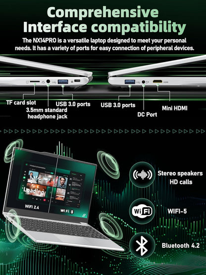 14" Portable Laptop Computer, N5095 CPU,8GB RAM(Up to 64GB Expansion),256GB NVMe SSD,FHD IPS Display,Win 11 Pro,Numeric Keypad,2.4/5G WiFi,BT4.2,for Student and Business