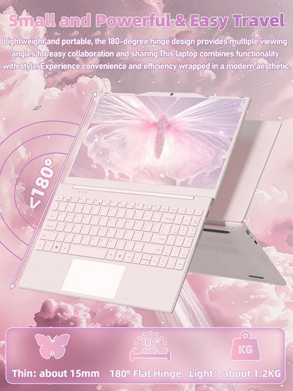 14" Pink Portable Laptop Computer, Office 2024, N5095 CPU,8GB RAM(Up to 64GB Expansion),256GB NVMe SSD,1920P FHD IPS Display,Win 11 Pro,Numeric Keypad,2.4/5G WiFi,BT4.2,for Student and Business