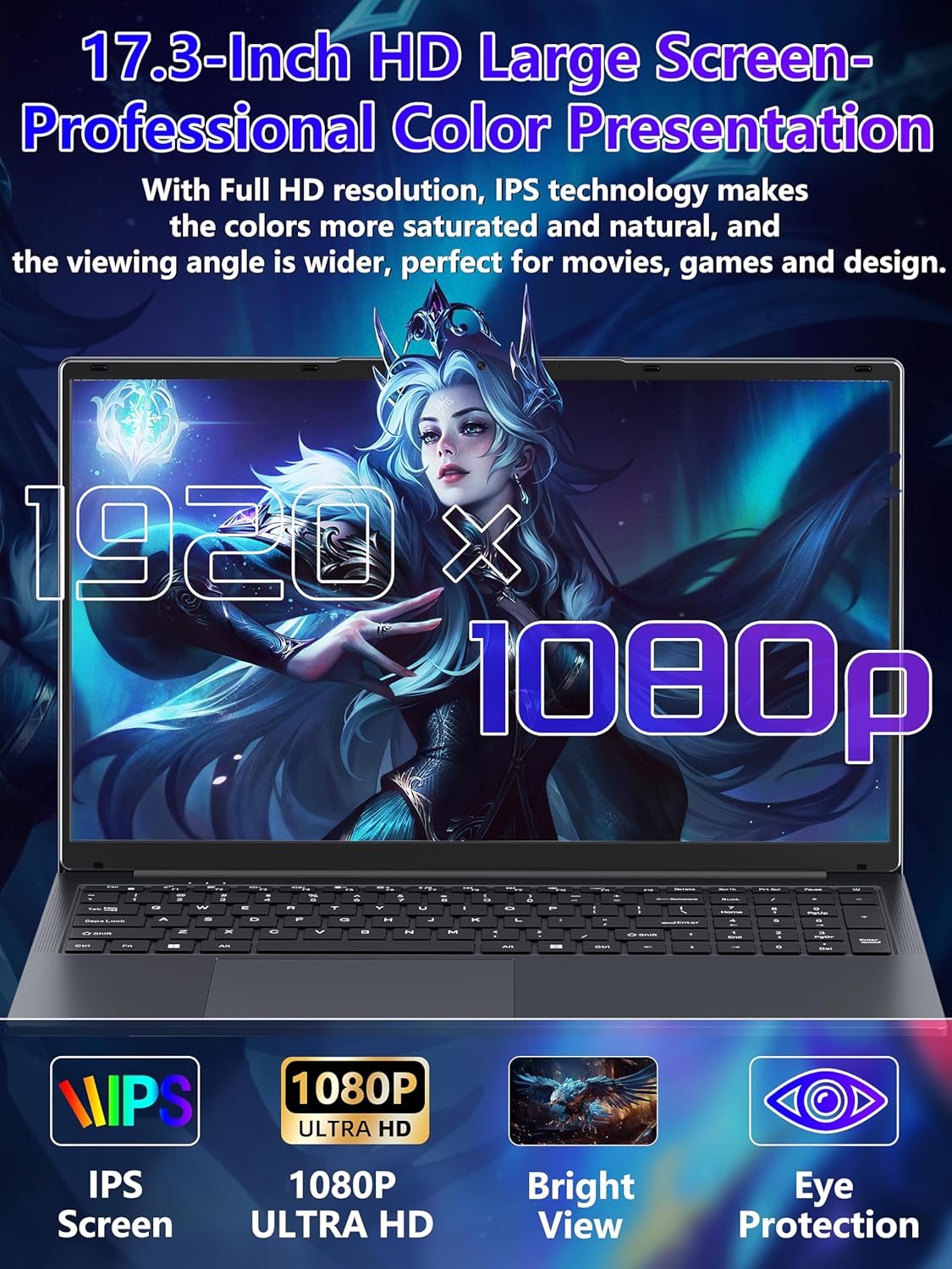 17.3-inch Business Laptop PC, in tel N150 CPU(Up to 3.6GHz) 16GB RAM 512 GB NVMe SSD,FHD IPS Large Screen,Win11 Pro,Backlit Keyboard,6000mAh Battery, HDMI, USB 3.0, Type-C, Wi-Fi