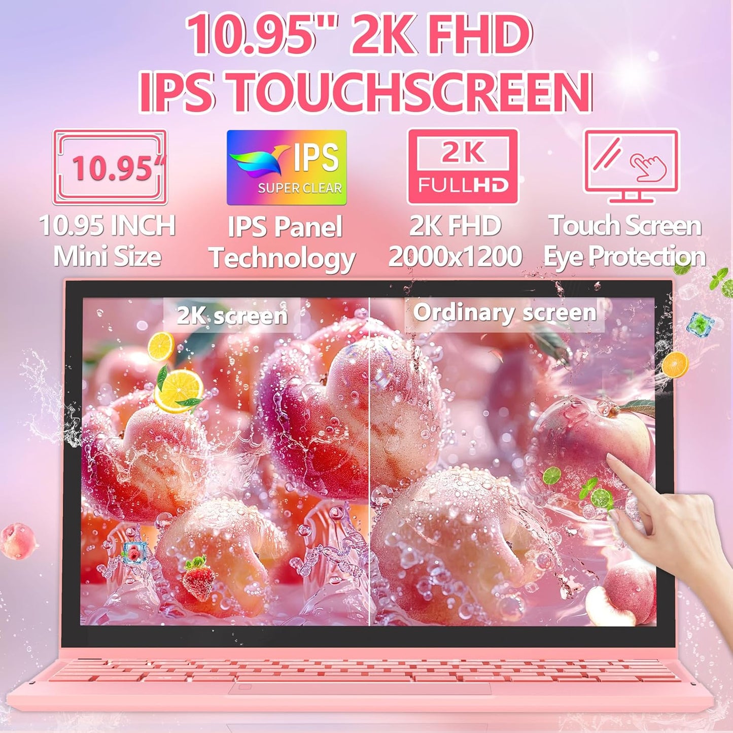 2-in-1 Mini Laptop: 10.95" 2K FHD IPS Touchscreen, In tel N95 CPU, 16GB DDR5 RAM, Ultra-Thin Metal Body, Win 11 PC, Full-Function Type-C, Cooling Fan, Fingerprint, Backlit Keyboard