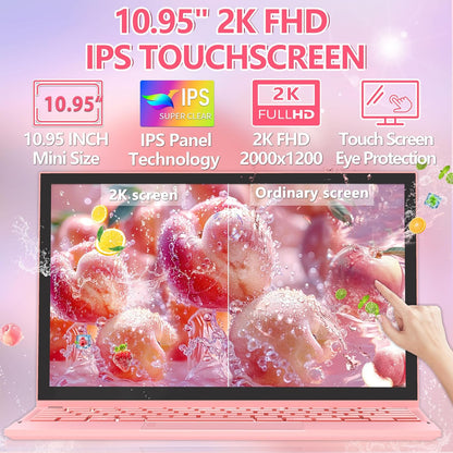 2-in-1 Mini Laptop: 10.95" 2K FHD IPS Touchscreen, In tel N95 CPU, 16GB DDR5 RAM, Ultra-Thin Metal Body, Win 11 PC, Full-Function Type-C, Cooling Fan, Fingerprint, Backlit Keyboard