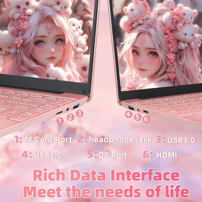 14" Rose Gold Laptop with 2.5K UHD (2560x1440) IPS Display, Celeron N95 CPU, DDR4 16G RAM, 512G SSD, Color Backlit KB, Fingerprint Reader, WIFI,Thin and Portable Notebook PC, Pink