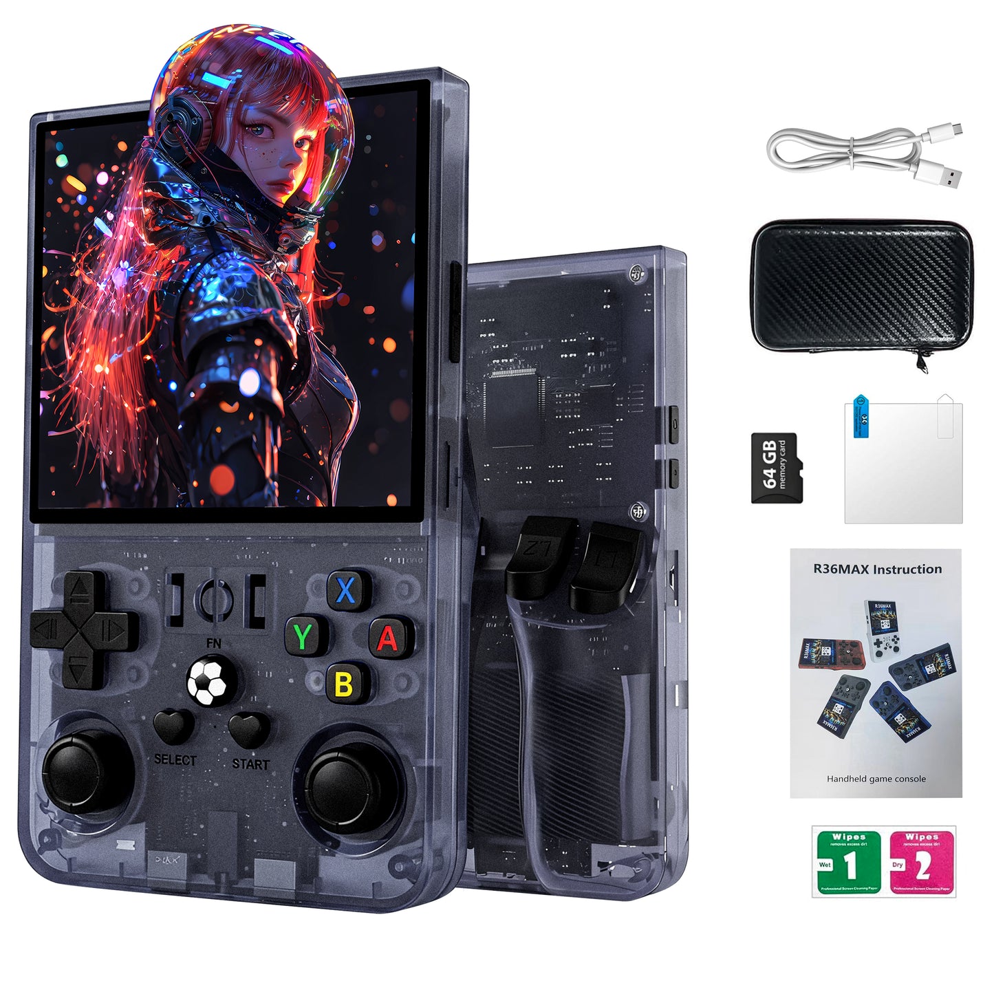 R36MAX Open Source Handheld Game Console, 4.0-inch HD Screen, 64GB Built-in Storage with Supports Controller Connection, 4000mAh for Long Life Open Source Linux System