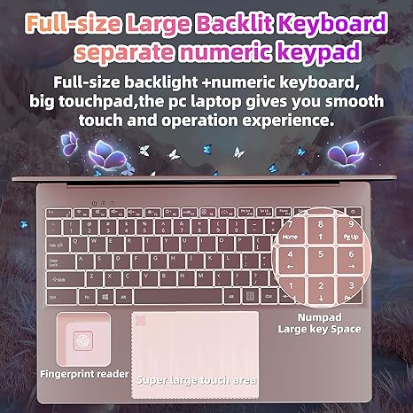 16" Rose Gold Laptop, Celeron N5105 CPU, DDR4 16GB RAM 256GB/512GB/1T SSD, FHD IPS Display, Backlit KB，Fingerprint Unlock, USB 3.0, HDMI, WiFi/BT, Perfect for Work, Study and Play! (Rose Gold)