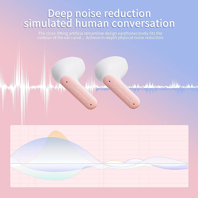 Wireless Earbuds BT 5.1 In-Ear with Cute Cat Bag Charging Case, Type-C Charging, ENC Noise Reduction, Dual Microphones, Fingerprint Touch, Auto Pairing - Gift for Girls