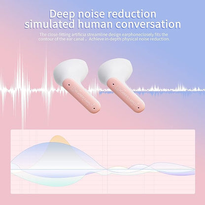 Wireless Earbuds BT 5.1 In-Ear with Cute Cat Bag Charging Case, Type-C Charging, ENC Noise Reduction, Dual Microphones, Fingerprint Touch, Auto Pairing - Gift for Girls