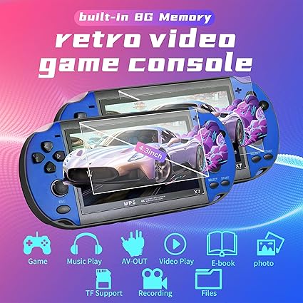 Handheld Game Consoles Built in Free Games 8GB RAM 4.3 Inch Screen Double Rocker,Support TV Output,Music/Movie/Camera Audio and Video MP3,MP4, MP5, Birthday Gift for Kids
