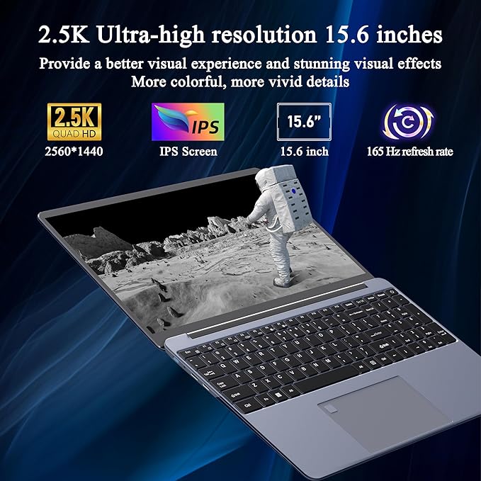 165Hz 2.5K FHD Display Gaming Laptop 15.6-inch Laptop AMD R7 5700U(up to 4.3GHz) with Radeon Graphics Notebook Computer 16GB RAM 1TB NVMe SSD BK Keyboard/Win 11/Office 2019