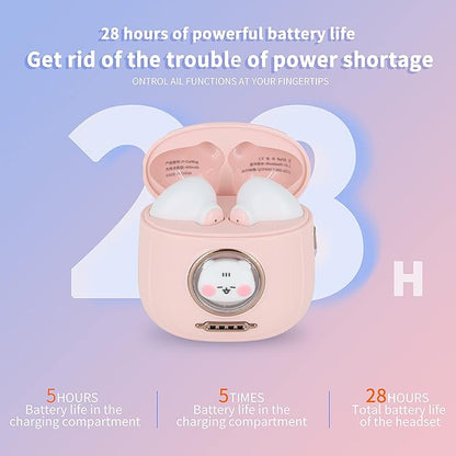 Wireless Earbuds BT 5.1 In-Ear with Cute Cat Bag Charging Case, Type-C Charging, ENC Noise Reduction, Dual Microphones, Fingerprint Touch, Auto Pairing - Gift for Girls