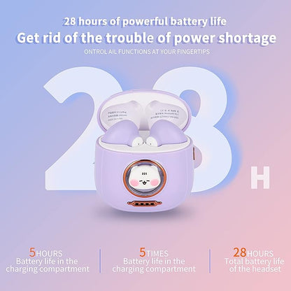 Wireless Earbuds BT 5.1 In-Ear with Cute Cat Bag Charging Case, Type-C Charging, ENC Noise Reduction, Dual Microphones, Fingerprint Touch, Auto Pairing - Gift for Girls